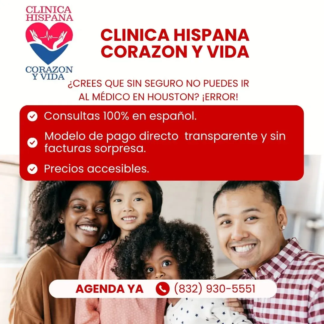 Promoción de atención médica sin seguro en Clínica Hispana Corazón y Vida, Pasadena TX