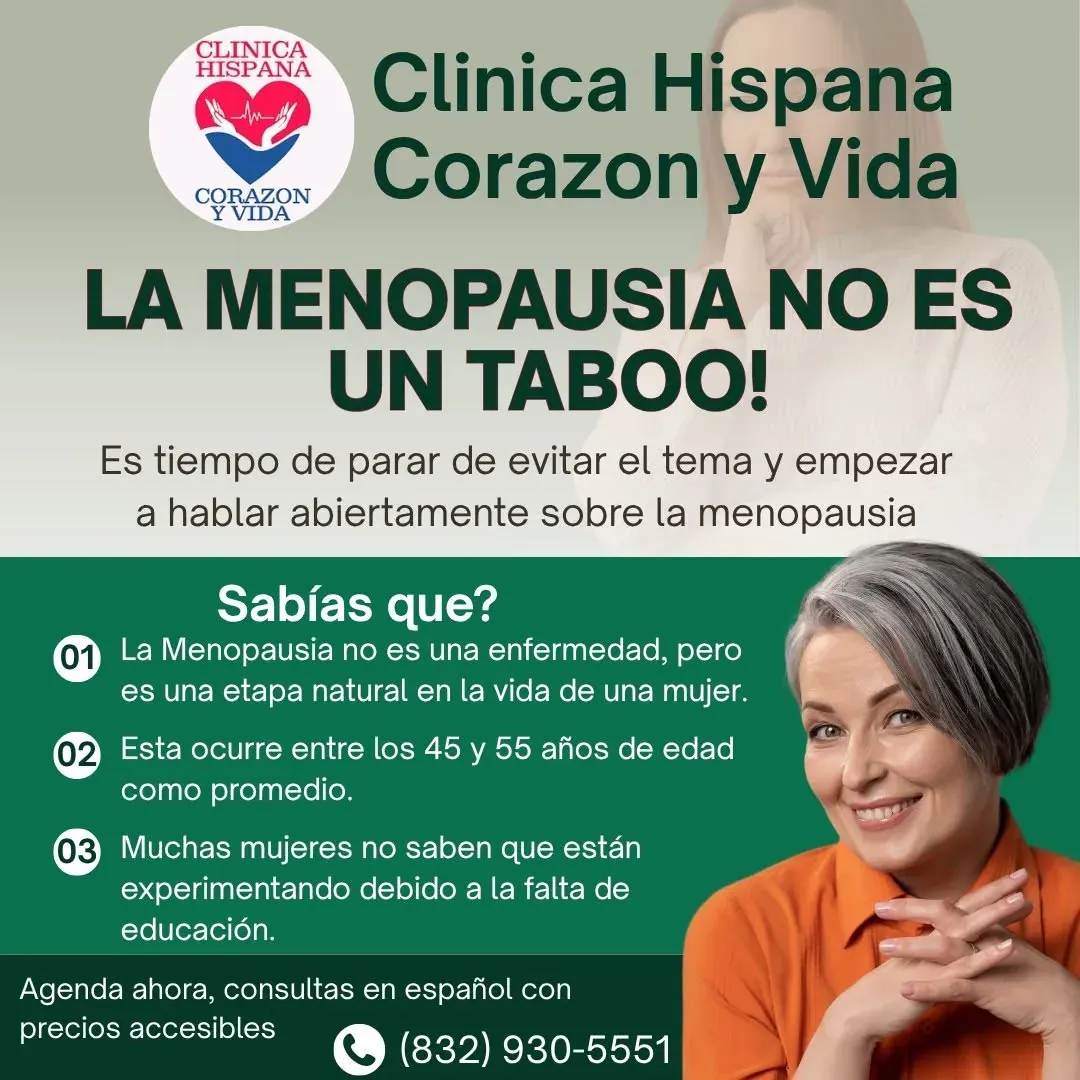 Promoción de menopausia: hablemos del tema en Clínica Hispana Corazón y Vida, Pasadena TX